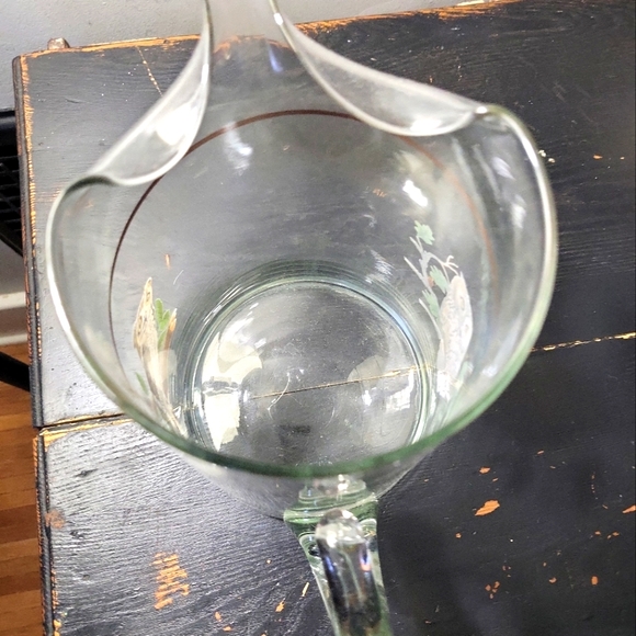 Vintage MCM Retro Owl Glass Gold Rimmed Pitcher / Bar Cart Decor - Picture 6 of 7